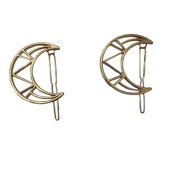 Geometric Crescent Hair Clips Gold Tone. New - Picture 1 of 2